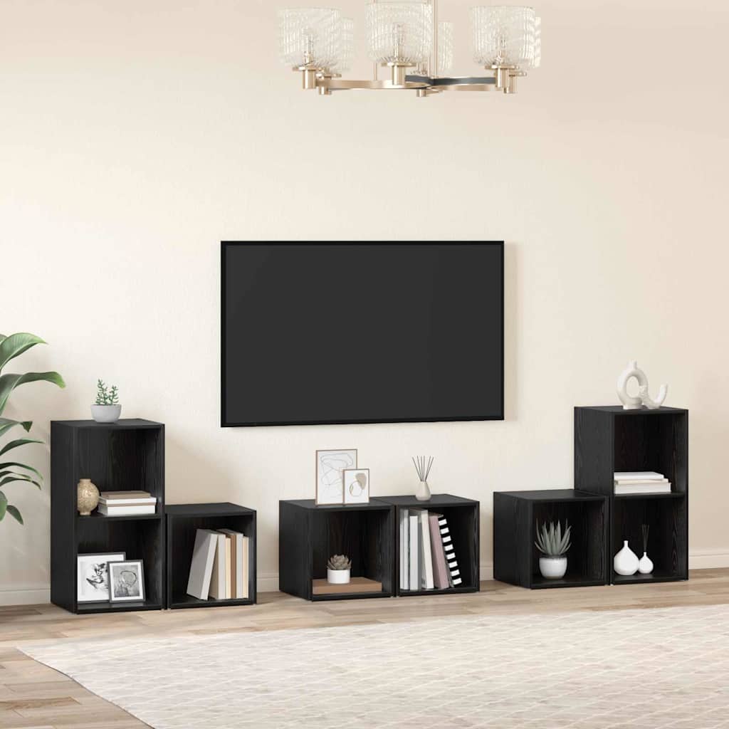 TV-Schrank Set mit Regal mit Speicher 6 pcs Schwarze Eiche Holzwerkstoff