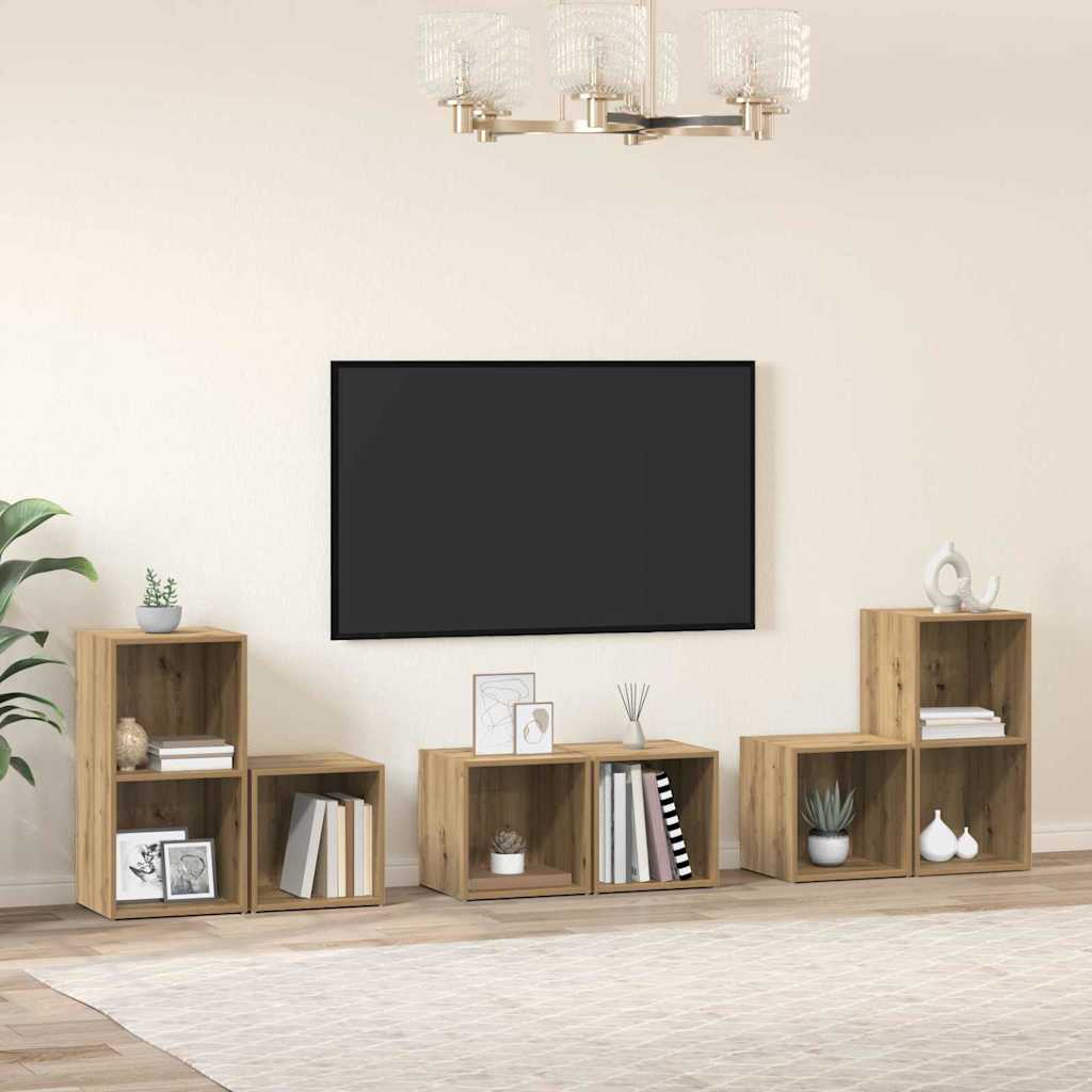 TV-Schrank Set mit Regal mit Speicher 6 pcs Artisan Eiche Holzwerkstoff
