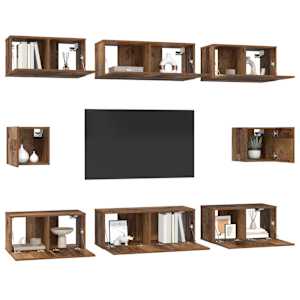 Sestava TV skříněk Nástěnný 8 pcs Staré dřevo kompozitní dřevo - obrázek 3