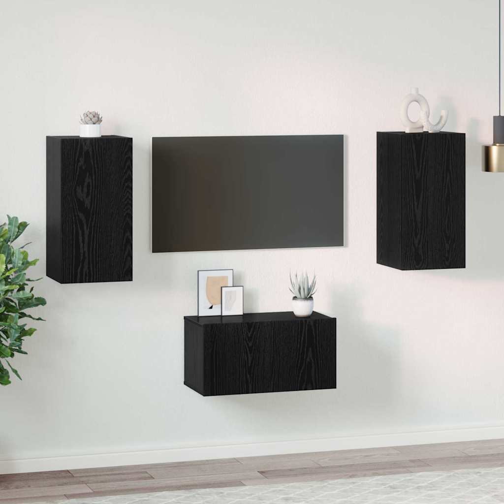 TV-Schrank-Set mit Regal 3 pcs Schwarz Eiche 60 x 30 x 30.5 cm