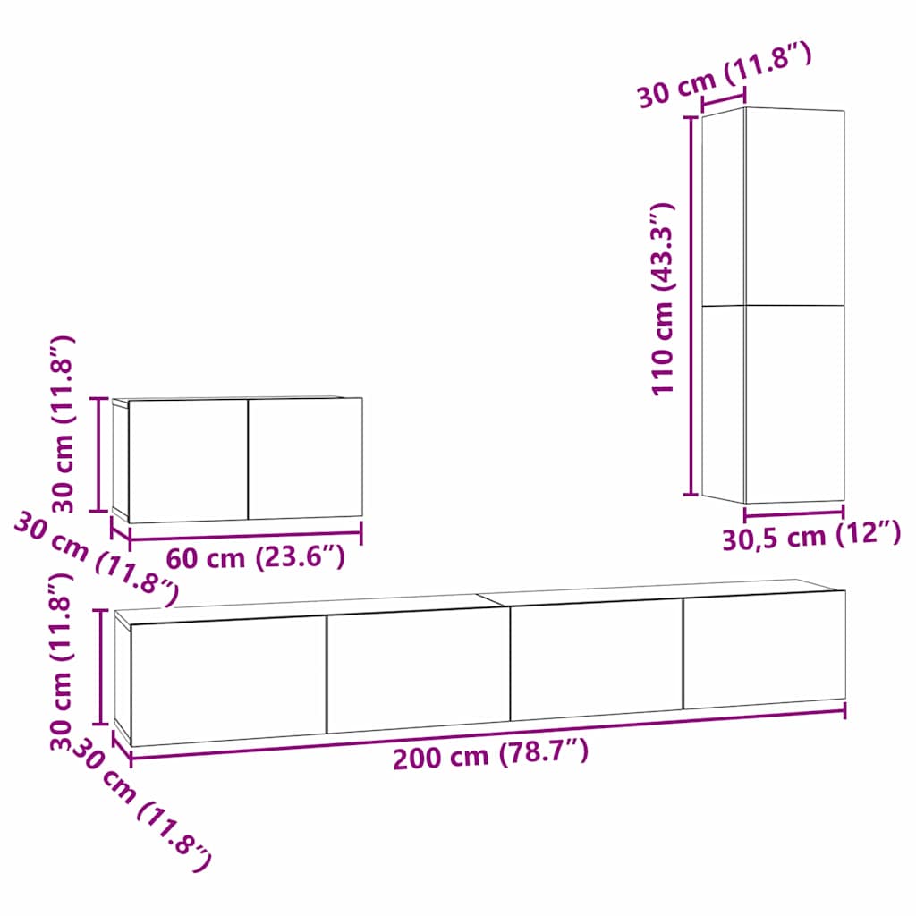 Nástěnná skříň na TV 4 pcs Staré dřevo kompozitní dřevo - obrázek 16