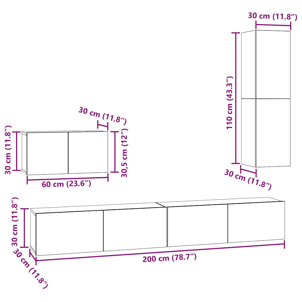 Nástěnná skříň na TV Nástěnný 4 pcs Černý dub kompozitní dřevo - obrázek 15