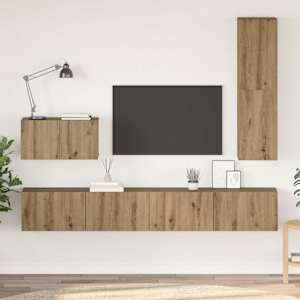 Nástěnná skříň na TV 4 pcs Artisanový dub kompozitní dřevo - obrázek 1