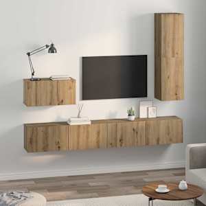 Nástěnná skříň na TV 4 pcs Artisanový dub kompozitní dřevo - obrázek 4