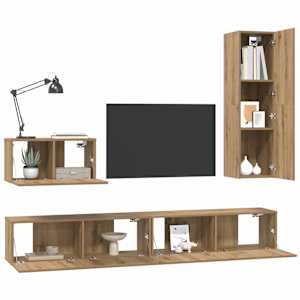 Nástěnná skříň na TV 4 pcs Artisanový dub kompozitní dřevo - obrázek 3