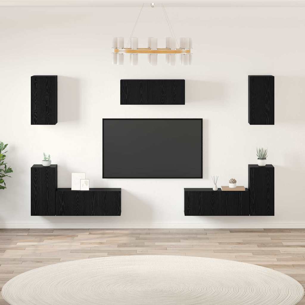 Telerikapi komplekt riiuliga Muu ladustamisega uksega 7 pcs Must tamm Tehispuit