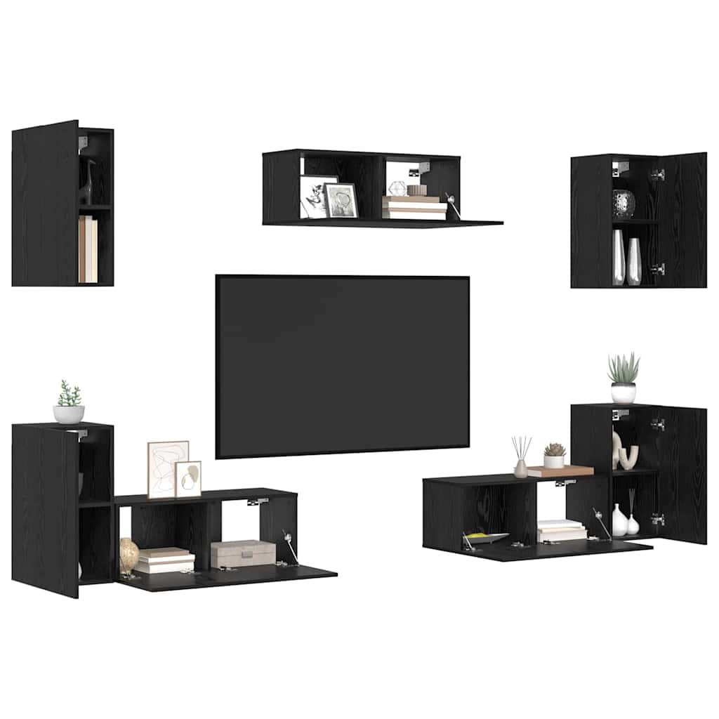 vidaXL Tv-meubelset 7 pcs Zwart eiken 80 x 30 x 30 cm Bewerkt hout