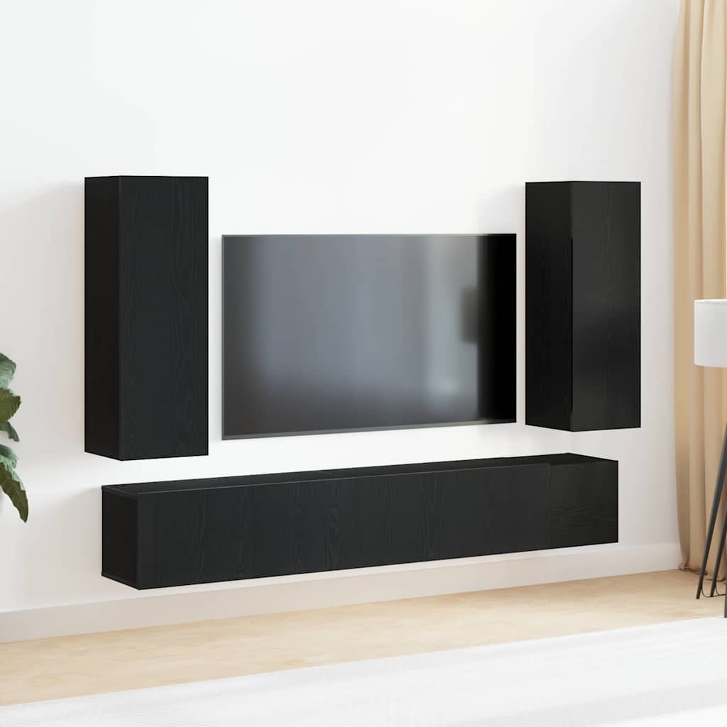 vidaXL Set de dulap TV montat pe perete cu 5 piese din lemn de stejar negru