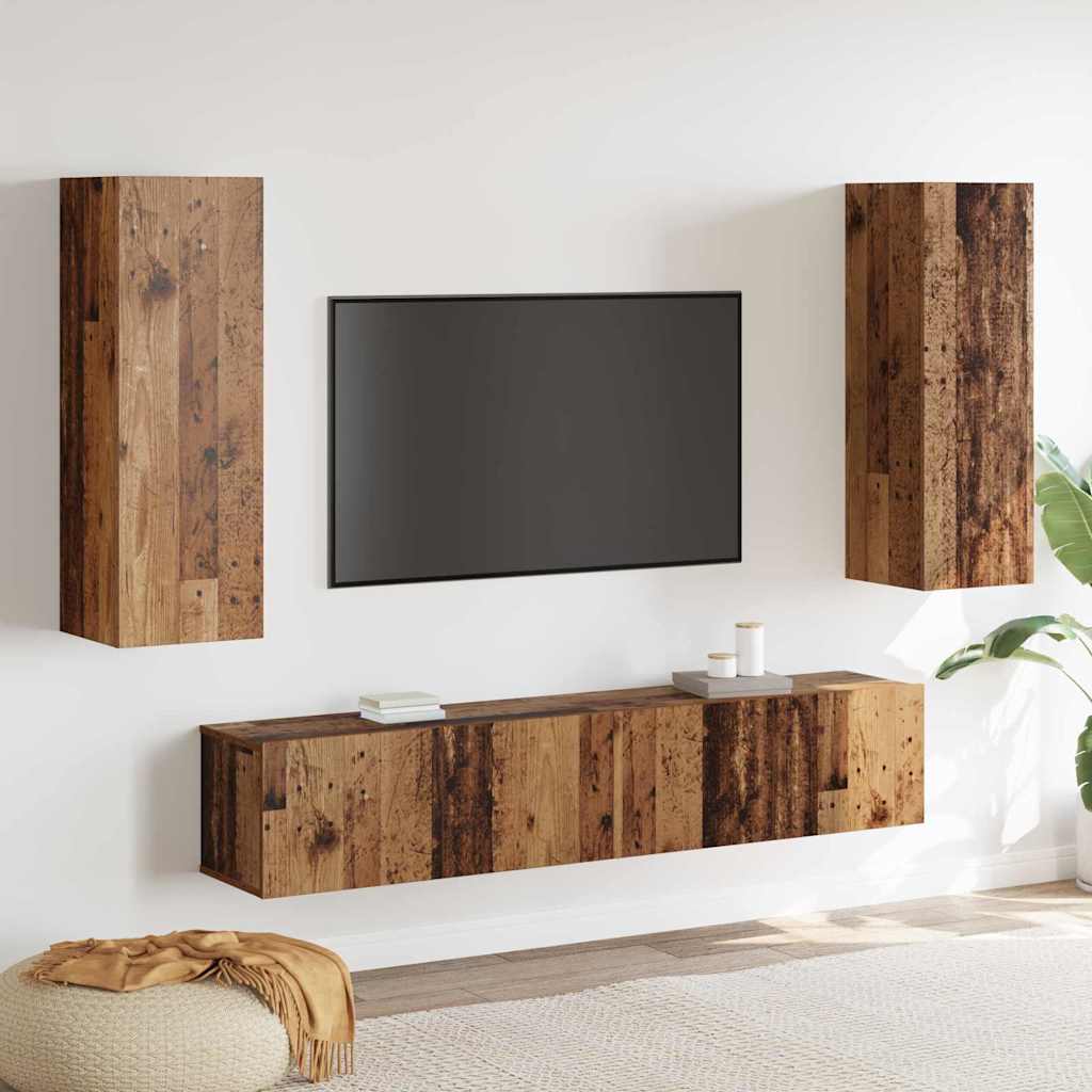4-teiliges TV-Schranksystem - Wandmontage aus Vintage-Holz