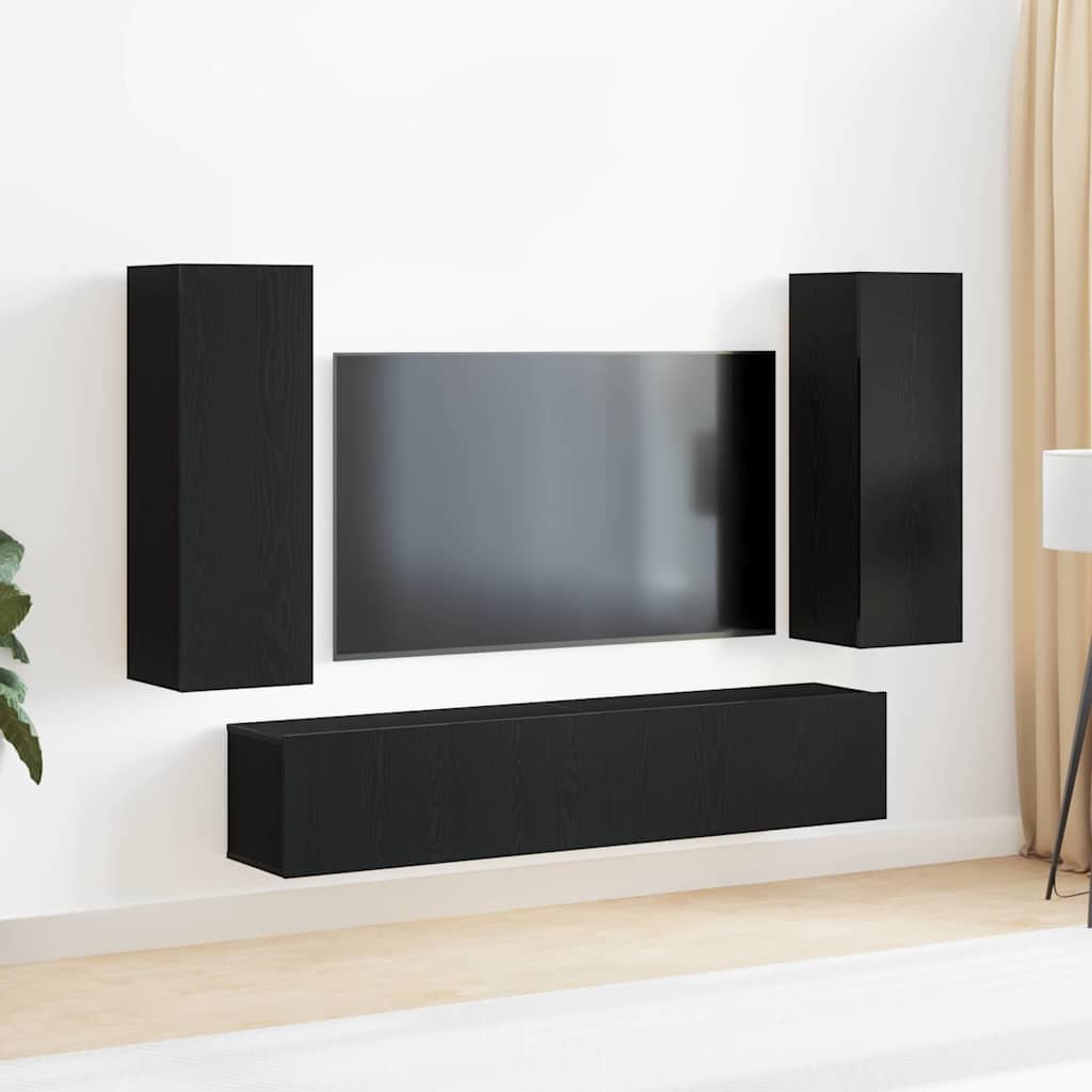 vidaXL Set TV - montat pe perete, lemn de stejar negru