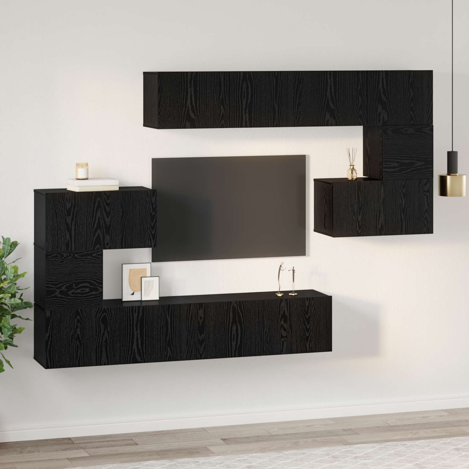 vidaXL TV-Schrankset 8 pcs Schwarz Eichen-Optik Holzwerkstoff