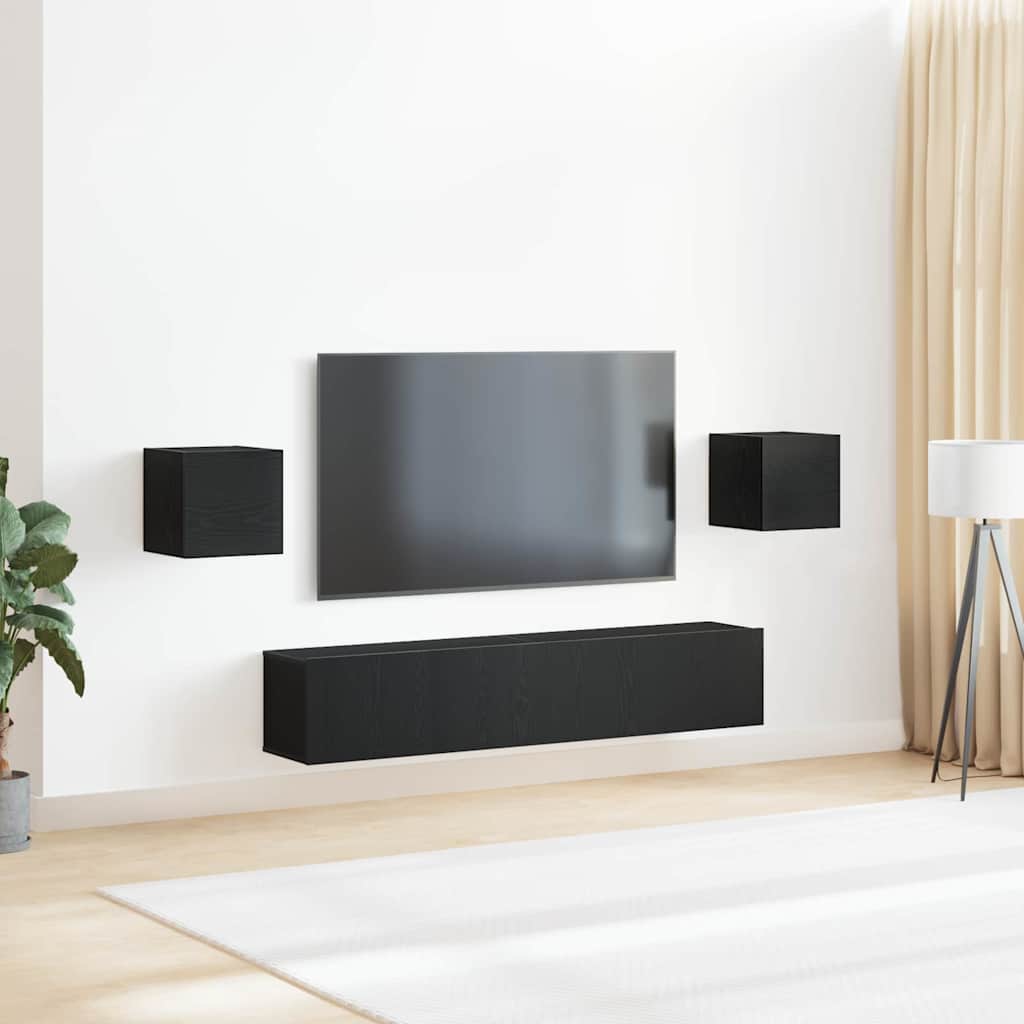 6 Delt TV Skab Sæt Sort Eg Konstrueret Træ&&vidaXL Væghængte Skabe (Sæt af 2) - Sort Eg, 80x30x30 cm, Lavet af Træ&&vidaXL Væghængte TV Skabe 2 stk Sort Eg 30.5x30x30 cm