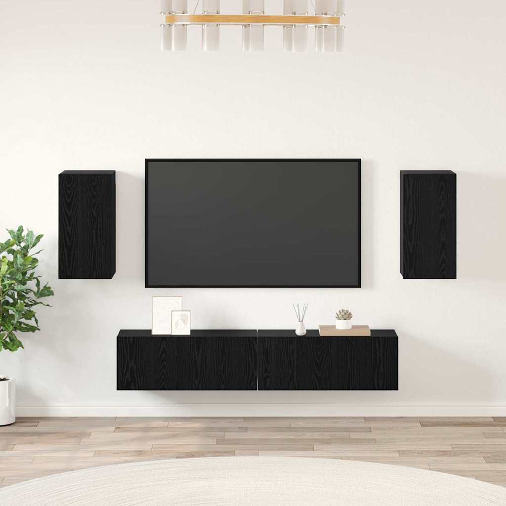 TV-Regalset mit Regal mit Speicher mit Tür 4 pcs Schwarz Eiche 80 x 30 x 30,5 cm