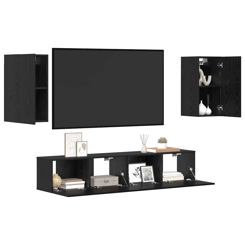 vidaXL Tv-meubelset 4 pcs Zwart eiken 80 x 30 x 30 cm Bewerkt hout