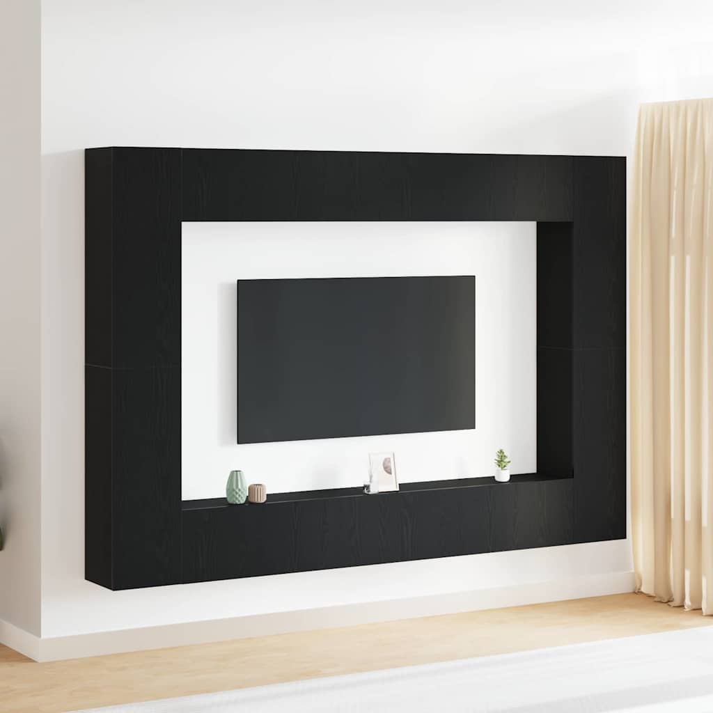 vidaXL Set de 8 piese pentru Cabinet TV, Montat pe Perete, Stejar Negru, Lemn Ingineresc
