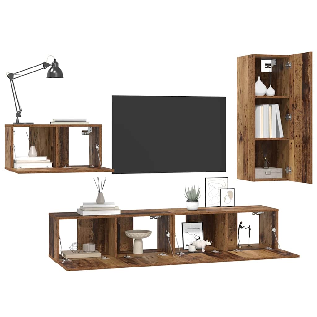 vidaXL Tv-meubelset 4 pcs Oud hout 30.5 x 30 x 90 cm Bewerkt hout