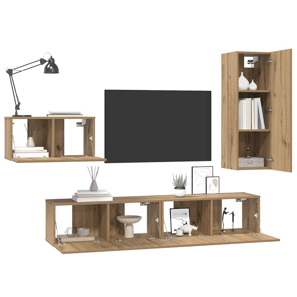 vidaXL Tv-meubelset 4 pcs artisanaal eikenkleurig 30.5 x 30 x 90 cm