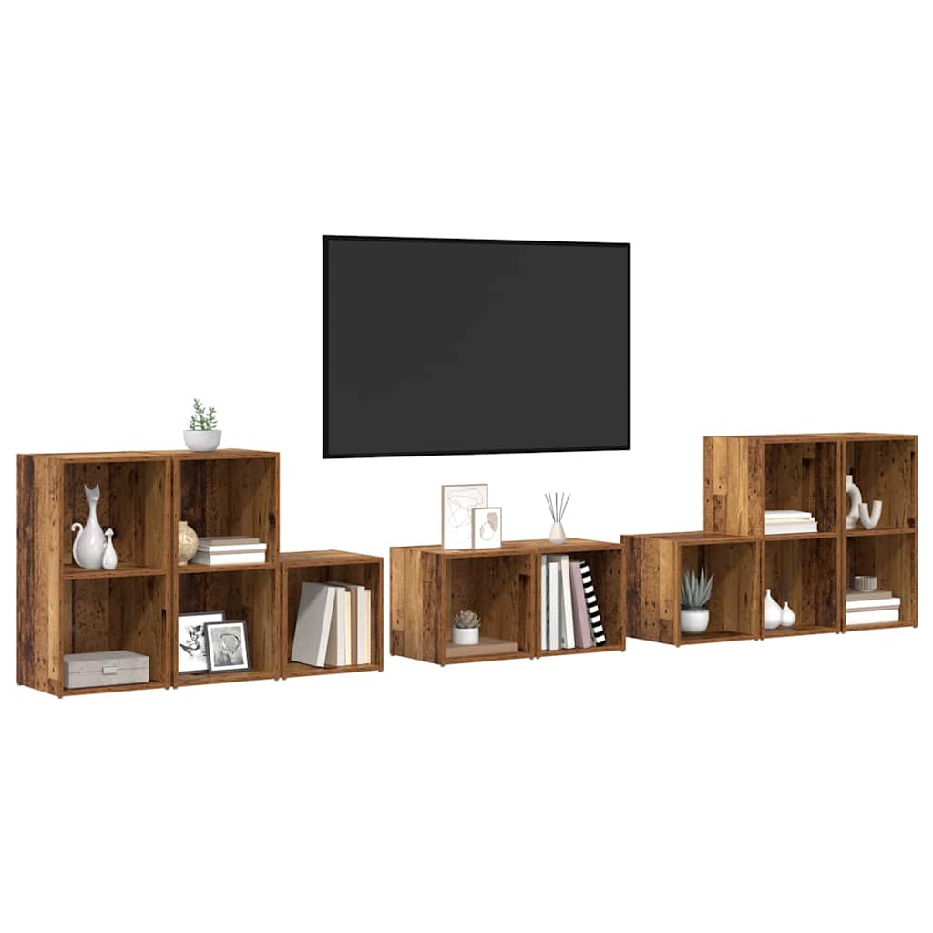 vidaXL TV-kast set 8 pcs Oud Hout 37 x 35 x 72 cm Bewerkt hout