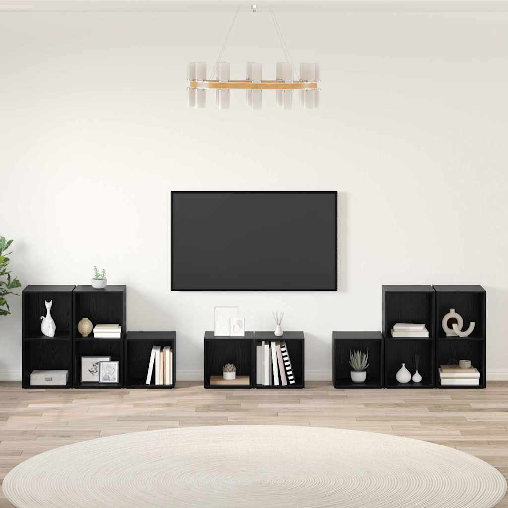 TV-Schrank Set mit Regal mit Speicher 8 pcs Schwarze Eiche Holzwerkstoff