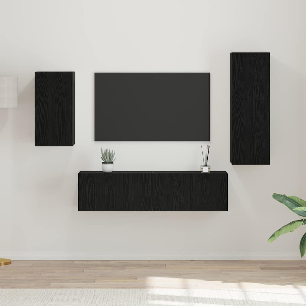 TV-Schranksatz mit Regal 4 pcs Schwarz Eiche 30,5 x 30 x 90 cm