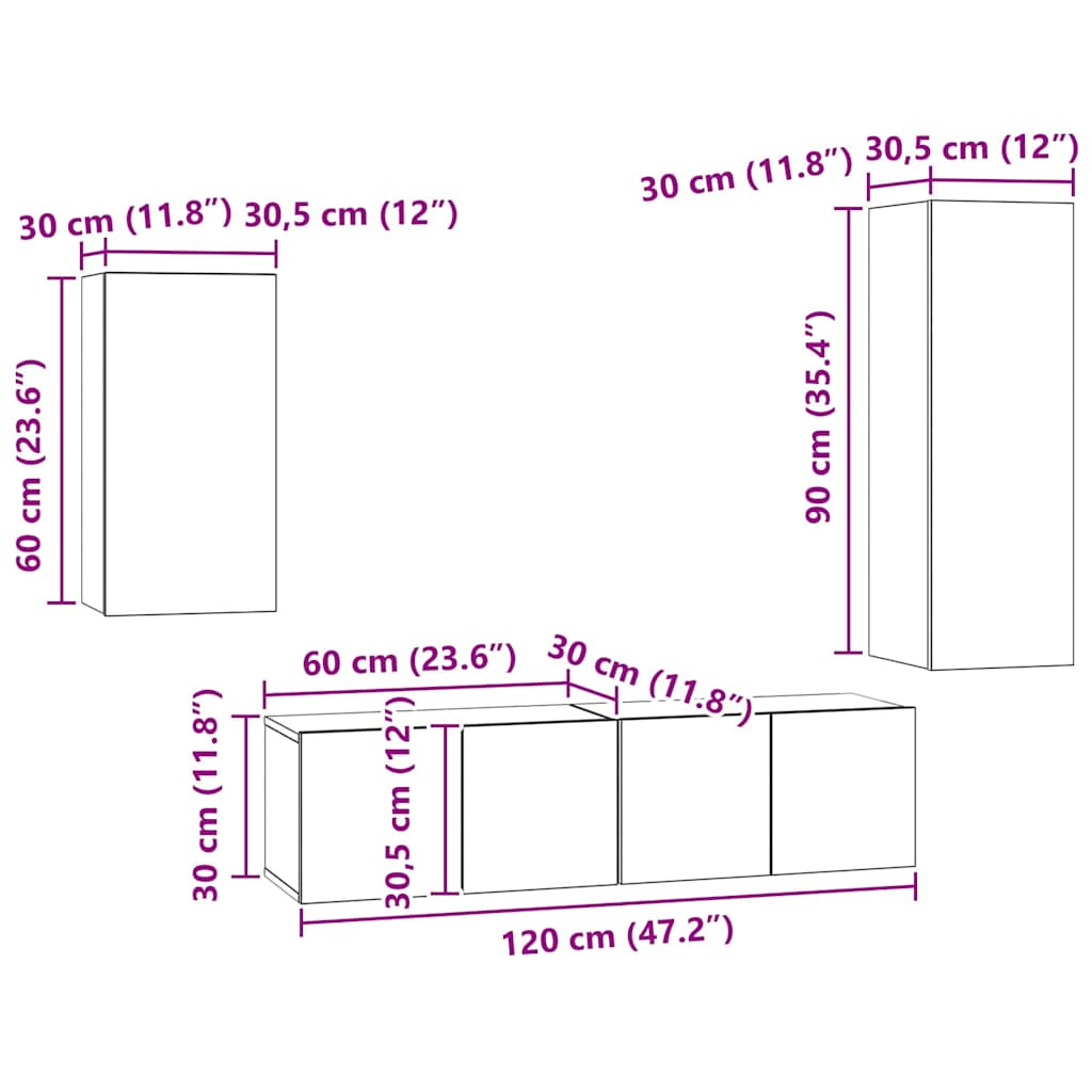 Sestava TV skříněk Nástěnný 4 pcs Černý dub kompozitní dřevo - obrázek 18