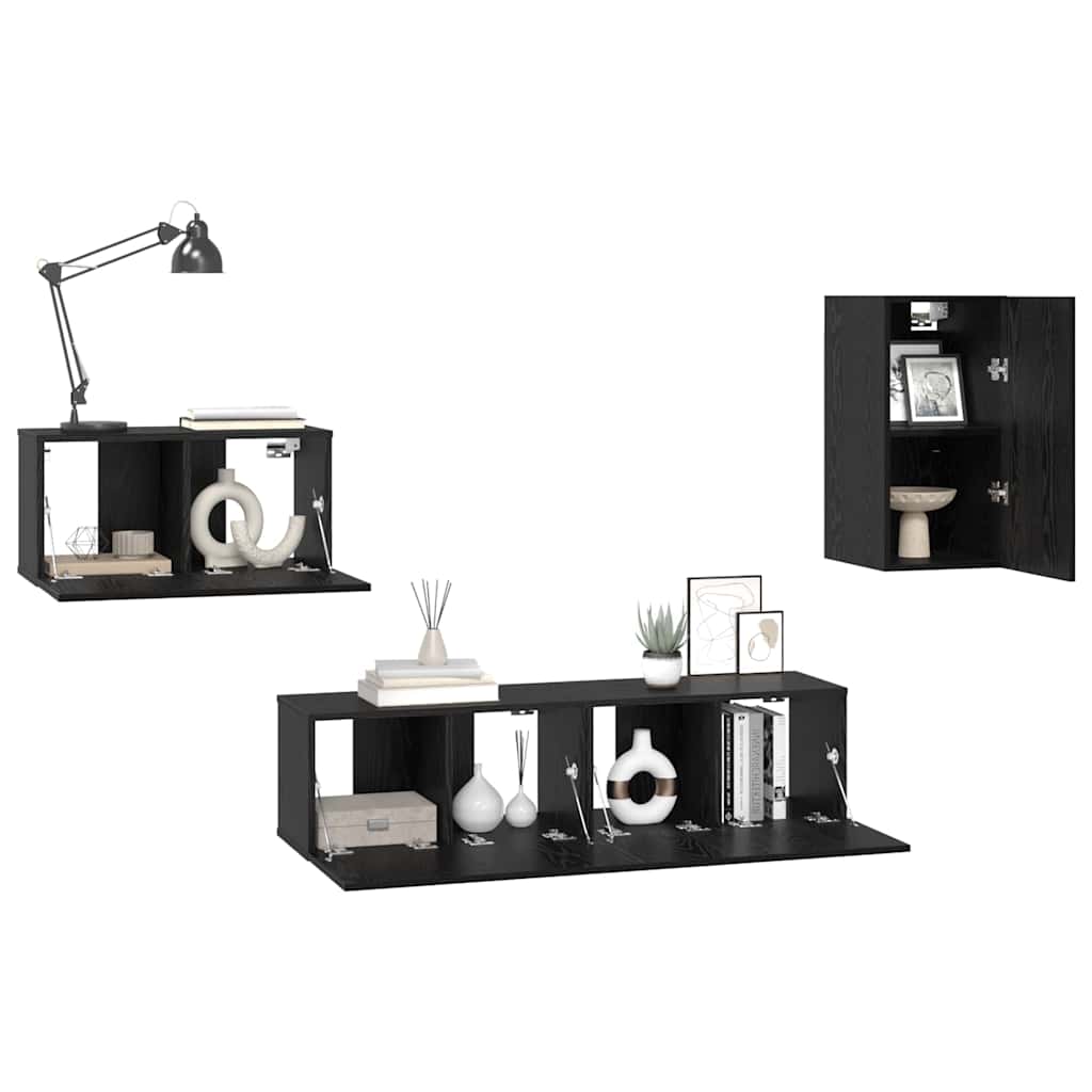 vidaXL Tv-meubelset 4 pcs Zwart eiken 30.5 x 30 x 60 cm Bewerkt hout