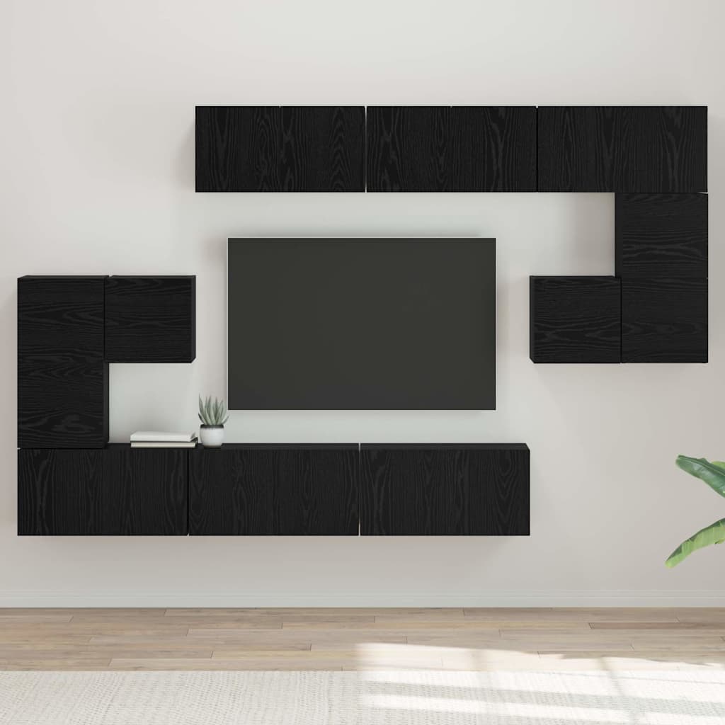 TV-Schranksatz 10 pcs Schwarz Eiche 180 x 30 x 90,5 cm
