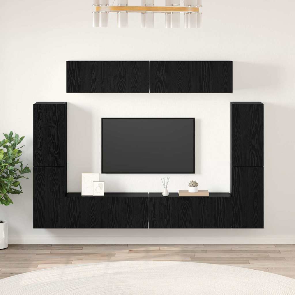 TV-Schrank-Set mit Regal 8 pcs Schwarz Eiche 80 x 30 x 30,5 cm