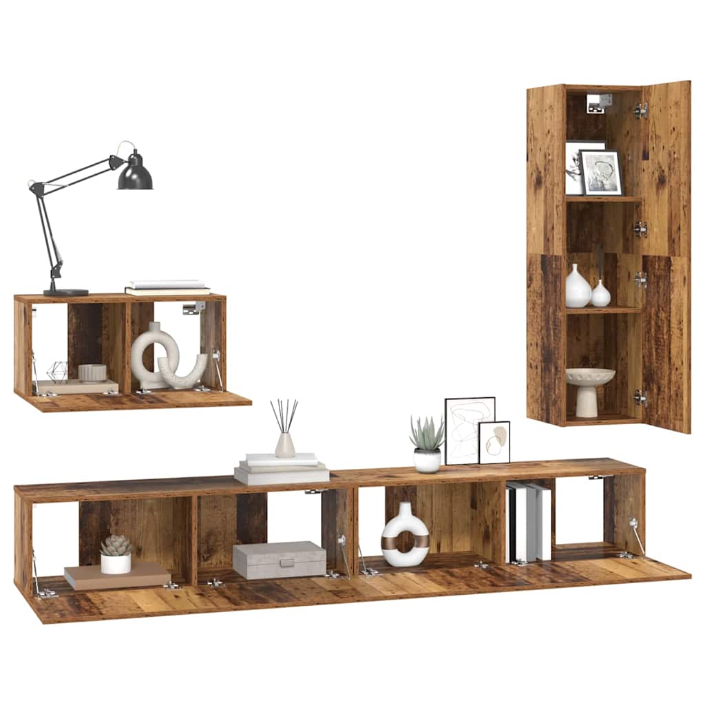 vidaXL Tv-meubelset 4 pcs Oud hout 30.5 x 30 x 110 cm Bewerkt hout