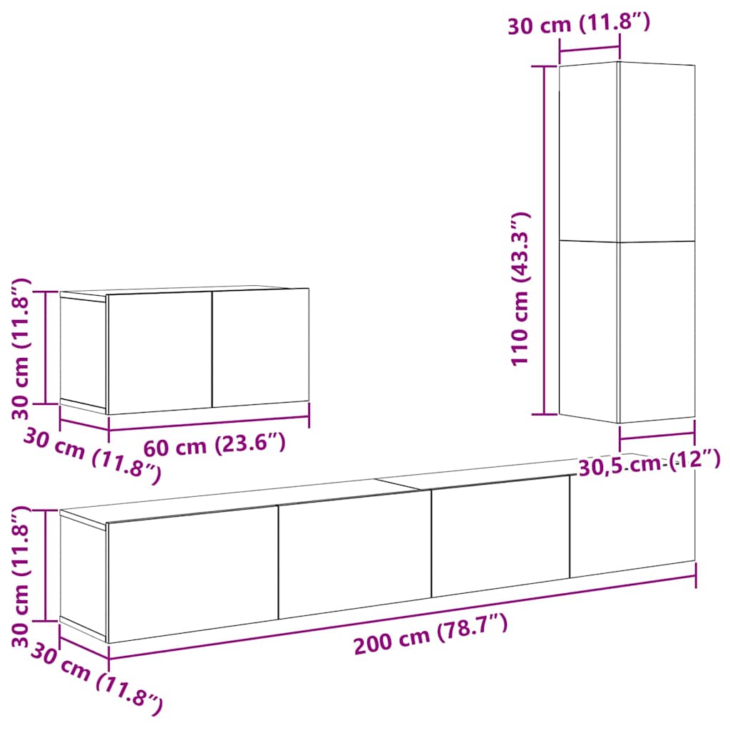 Sestava TV skříněk se zásuvkou 4 pcs Černý dub kompozitní dřevo - obrázek 15