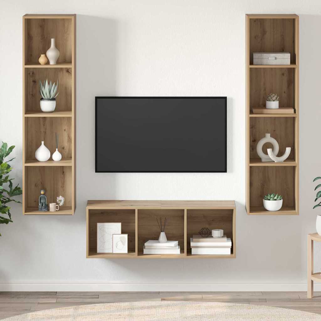 TV kapi komplekt 3 pcs käsitöötamm 37 x 37 x 142.5 cm Tehispuit