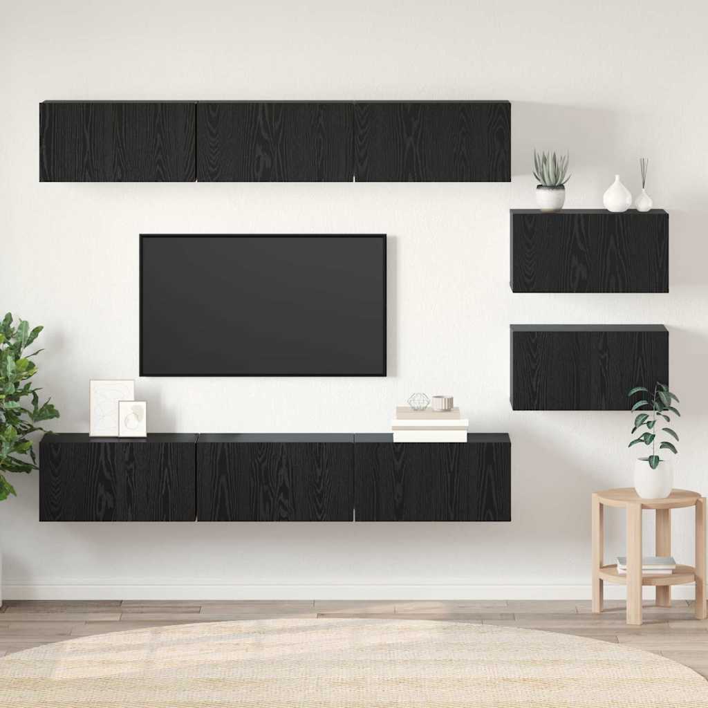 TV-Schränke mit Speicher mit Tür 8 pcs Schwarz Eiche 60 x 30 x 30.5 cm
