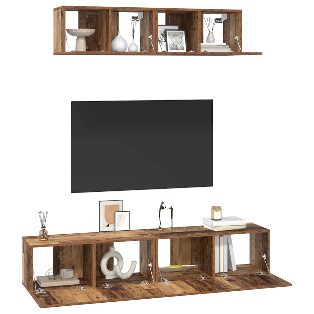vidaXL TV-kast set Wandgemonteerd Anders met opslag met de deur 4 pcs Oud hout Medium Bewerkt hout