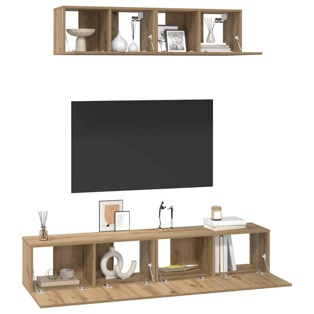 vidaXL TV-kast set Wandgemonteerd Anders met opslag met de deur 4 pcs artisanaal eikenkleurig