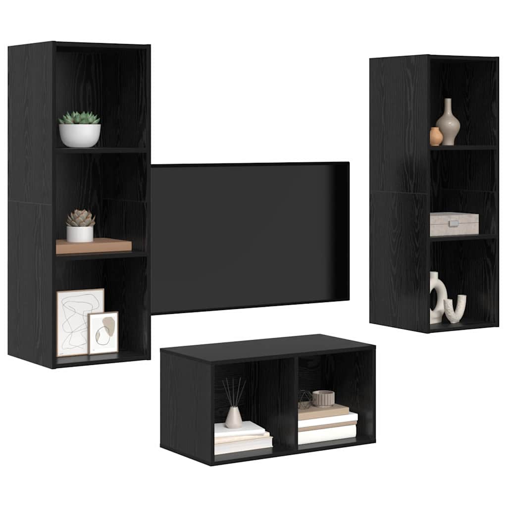 vidaXL Tv-meubelset Zwart eiken 37 x 37 x 107 cm Bewerkt hout