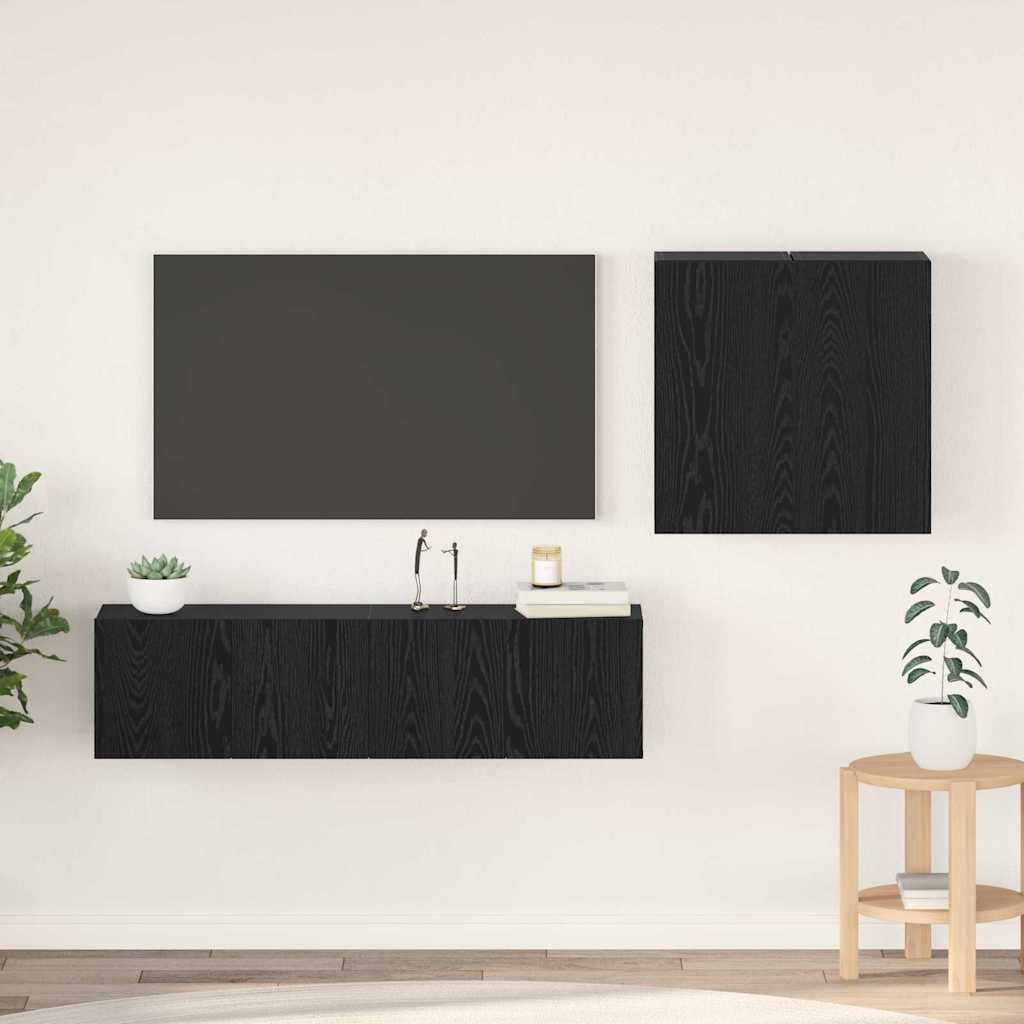 TV-kapi komplekt riiuliga ladustamisega uksega 4 pcs Must tamm 120 x 30 x 30 cm