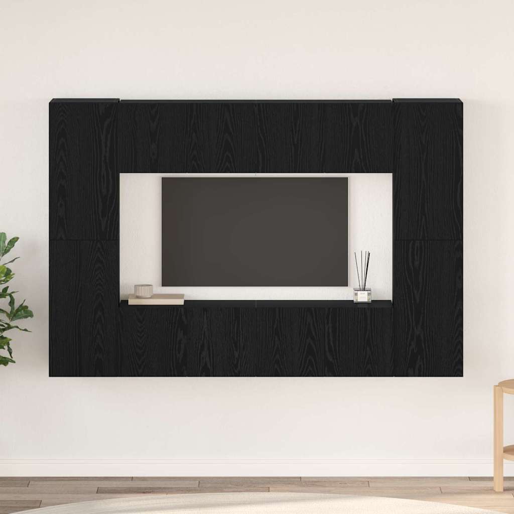 Telerikapi komplekt 8 pcs Must tamm 181 x 30 x 120 cm Tehispuit