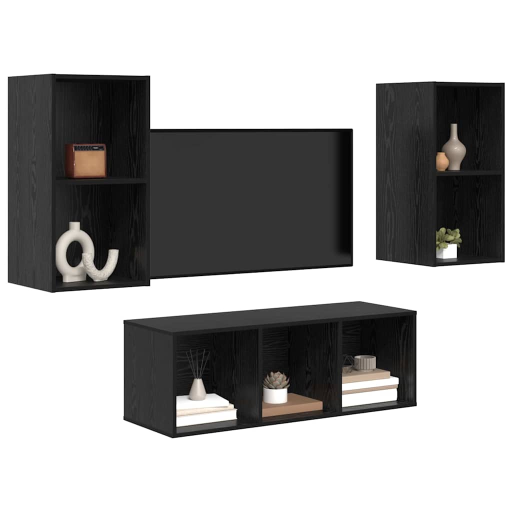 vidaXL TV-kast set 3 pcs Zwart eiken 37 x 37 x 107 cm Bewerkt hout