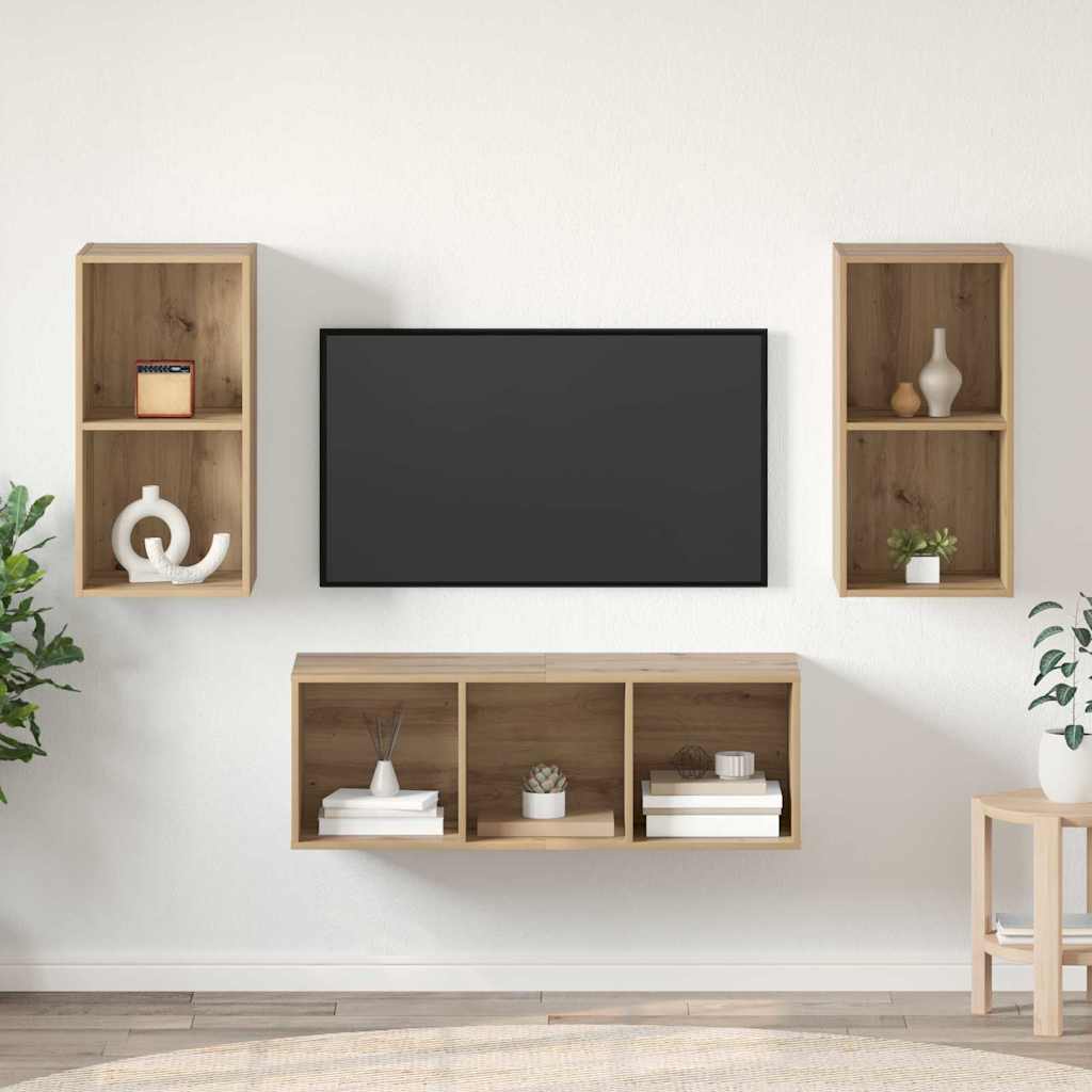 TV kapi komplekt 3 pcs käsitöötamm 37 x 37 x 107 cm Tehispuit