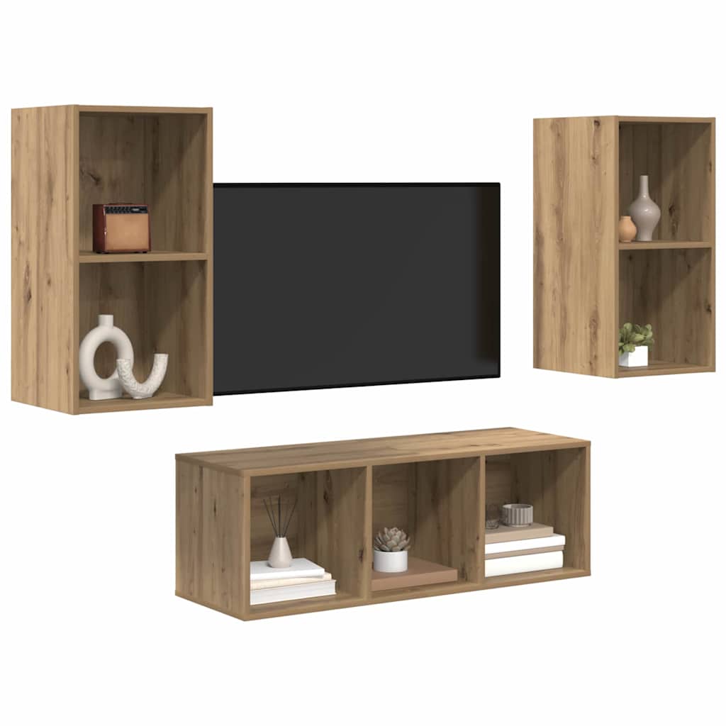 vidaXL TV-kast set 3 pcs artisanaal eikenkleurig 37 x 37 x 107 cm
