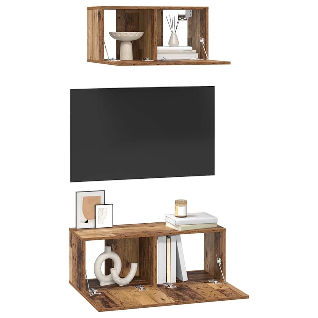 vidaXL TV-kast set 2 pcs Oud hout 80 x 30 x 30 cm Bewerkt hout