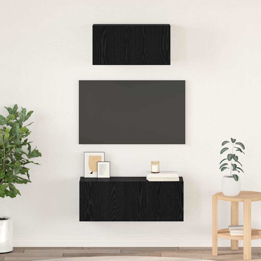 TV-Schrank Sonstiges mit Speicher mit Tür 2 pcs Schwarz Eiche 80 x 30 x 30 cm