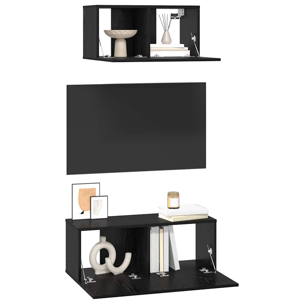 vidaXL Tv-meubelset 2 pcs Zwart eiken 80 x 30 x 30 cm Bewerkt hout