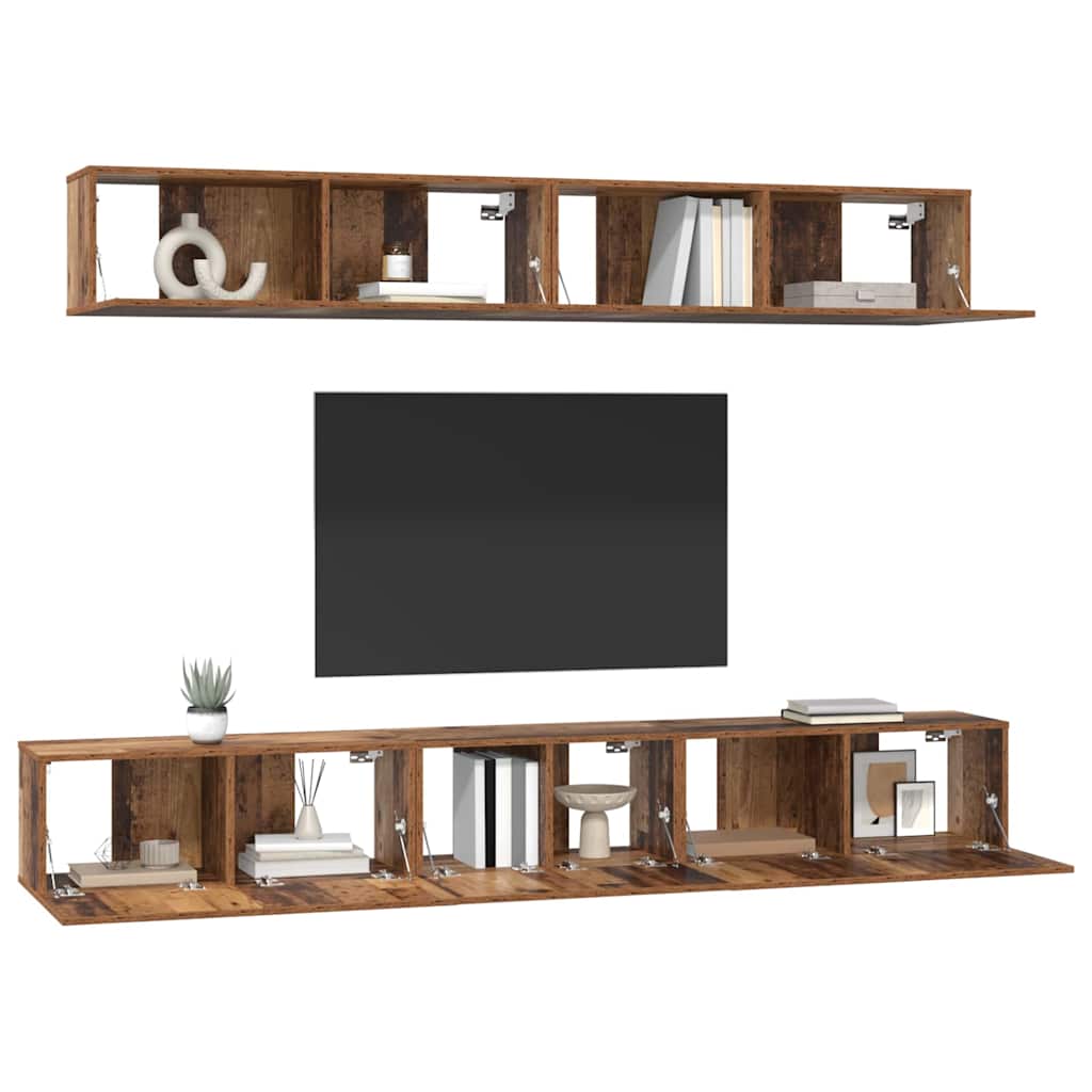vidaXL TV-kast set met plank Wandgemonteerd met opslag met de deur 5 pcs Oud hout Medium Bewerkt hout