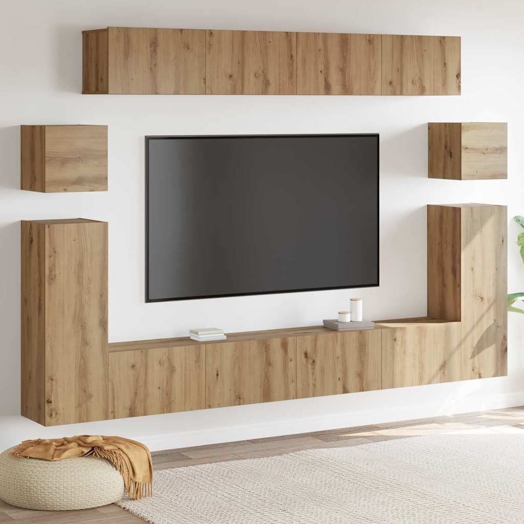 TV-Schrank-Set 8 pcs Handwerklich gefertigter Eichenholz Mittel