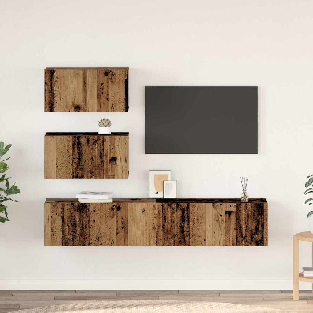 vidaXL TV-Schrank-Set Wandmontiert mit Speicher mit Tür 4 pcs Altholz 80 x 30 x 30 cm