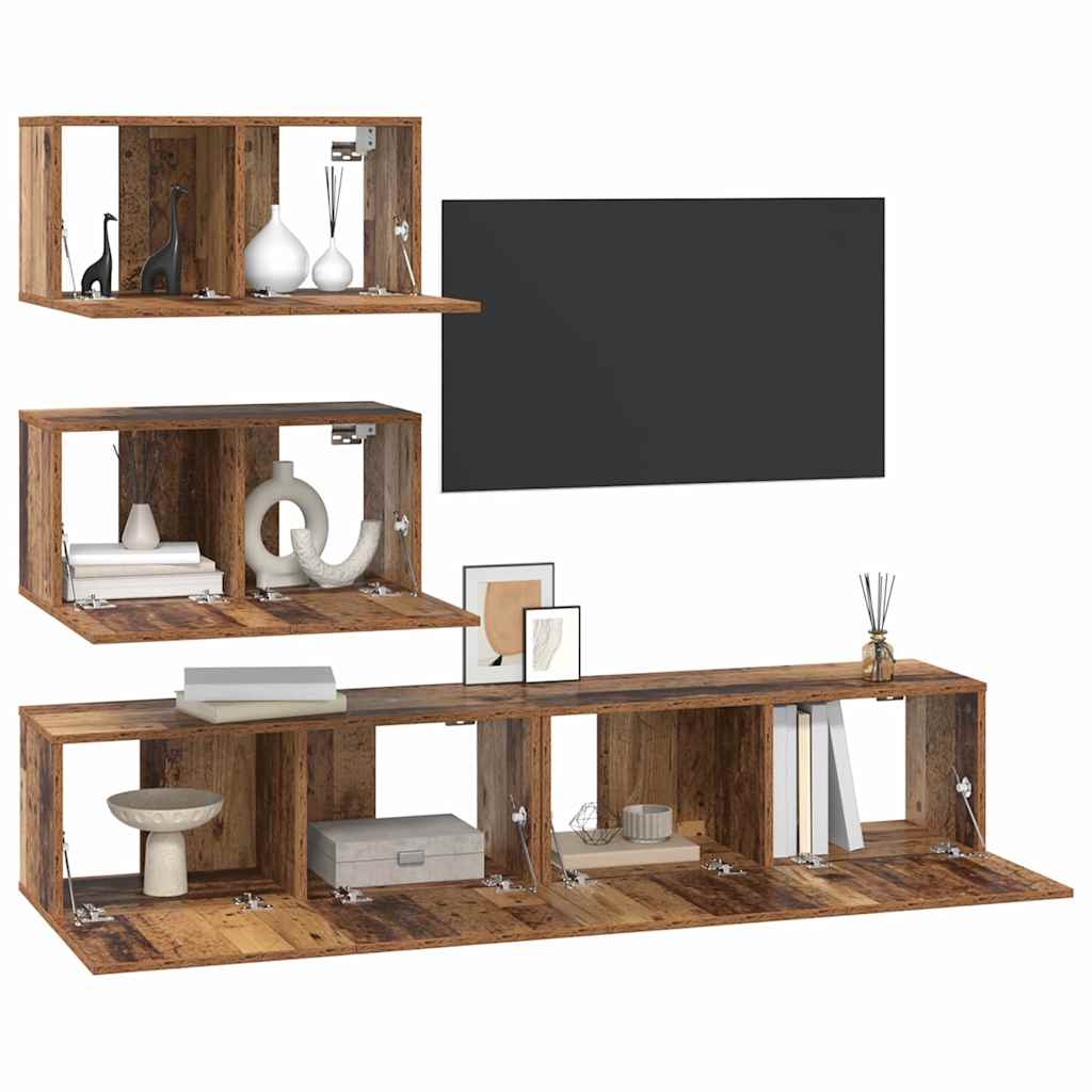 vidaXL Tv-meubelset Wandgemonteerd met opslag met de deur 4 pcs Oud hout 80 x 30 x 30 cm