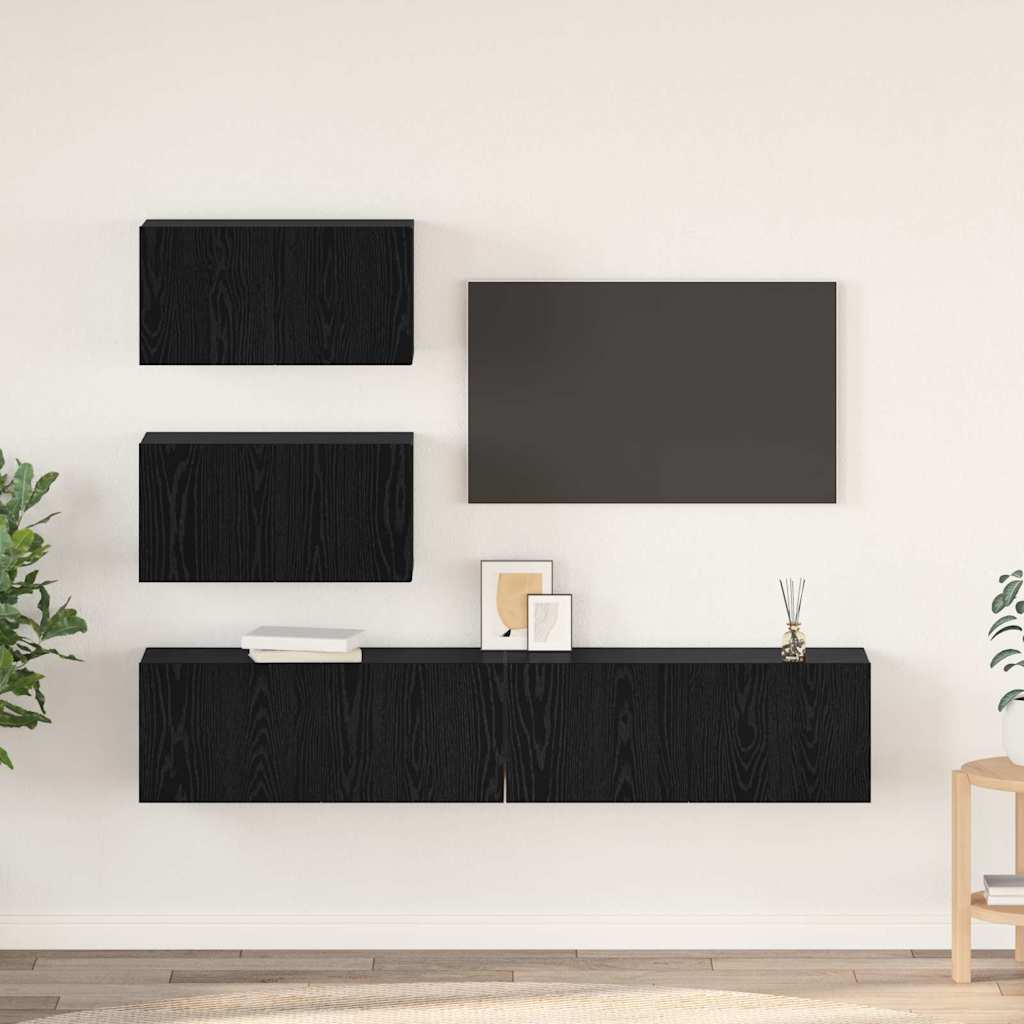 TV-Schrankset 4 pcs Schwarz Eiche 80 x 30 x 30 cm Holzwerkstoff