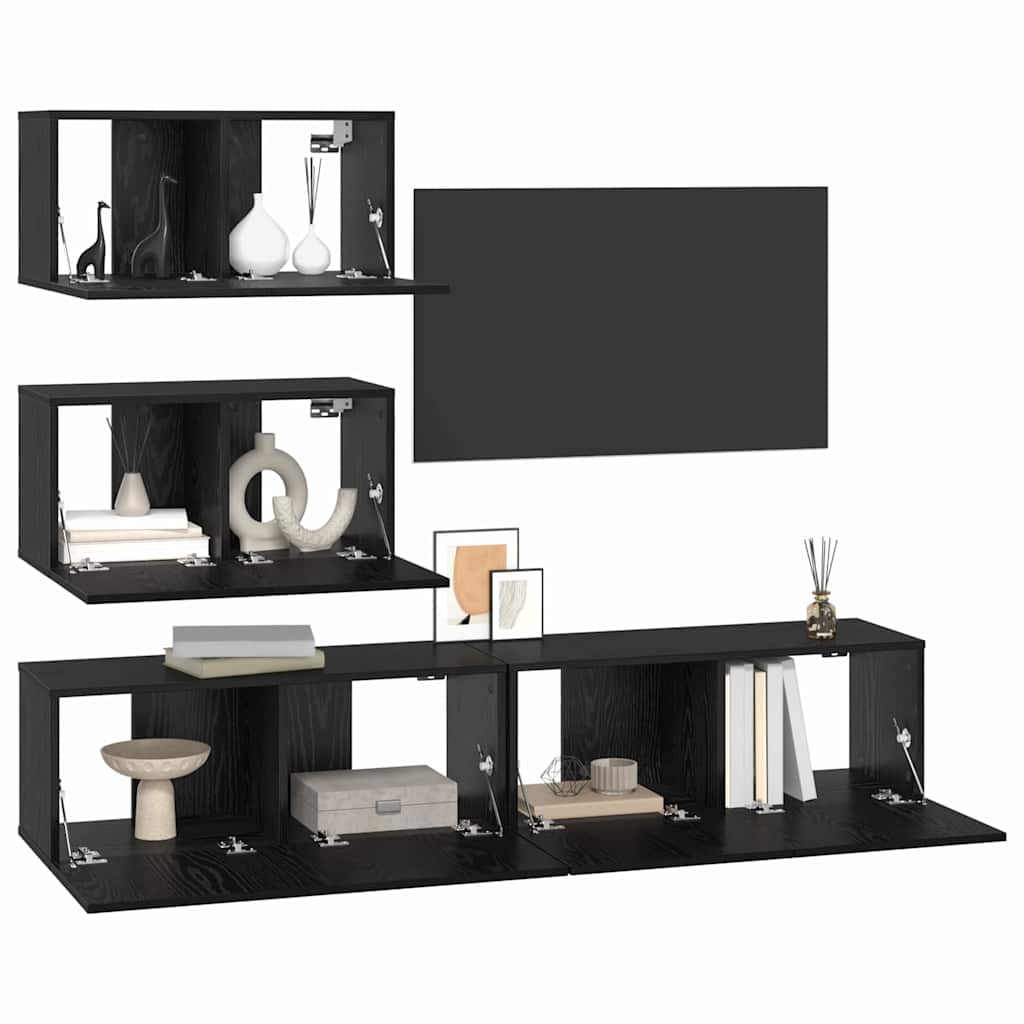 vidaXL Tv-meubelset 4 pcs Zwart eiken 100 x 30 x 30 cm Bewerkt hout