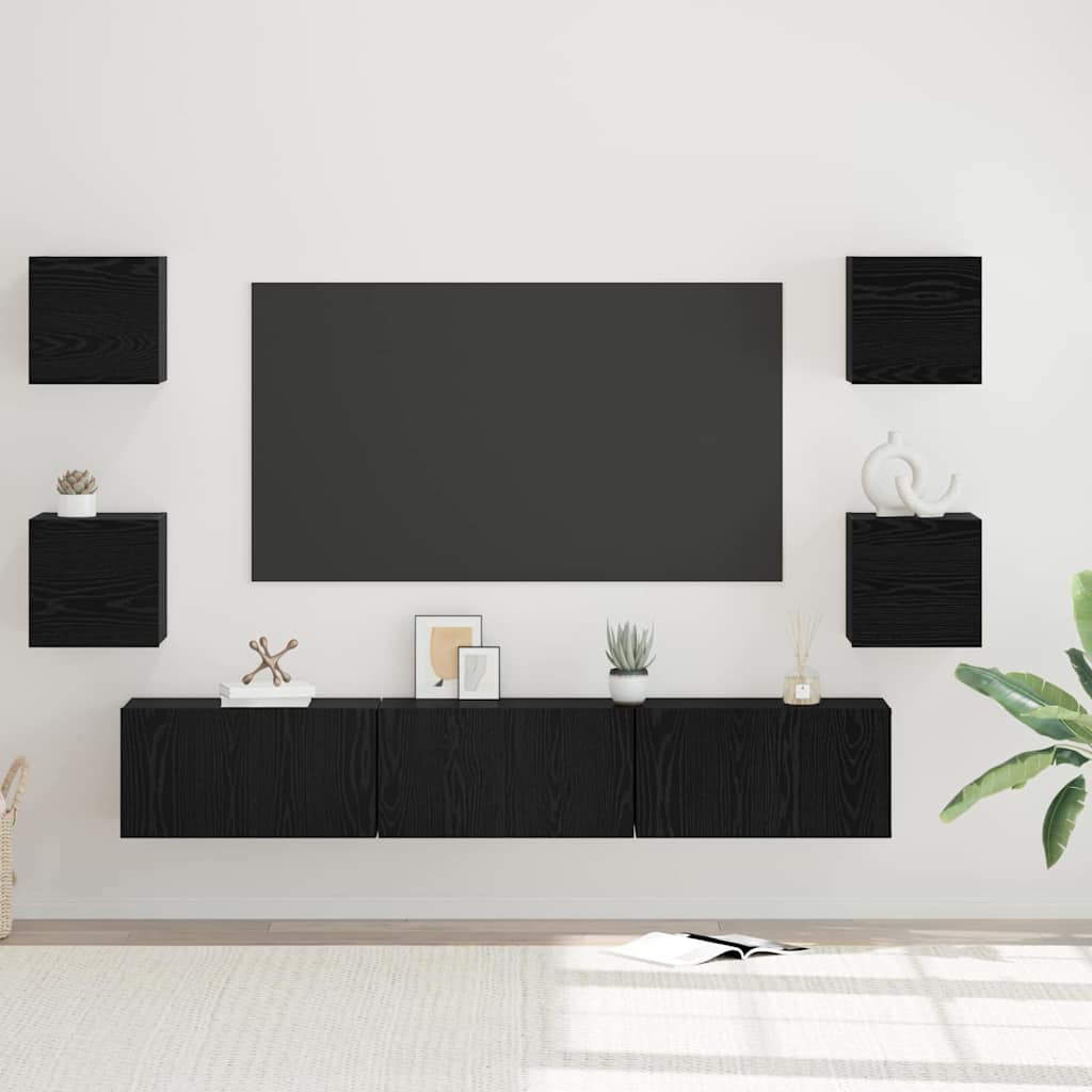 TV-Schrank-Set 7 pcs Schwarz Eiche Mittel 180 x 30 x 30 cm